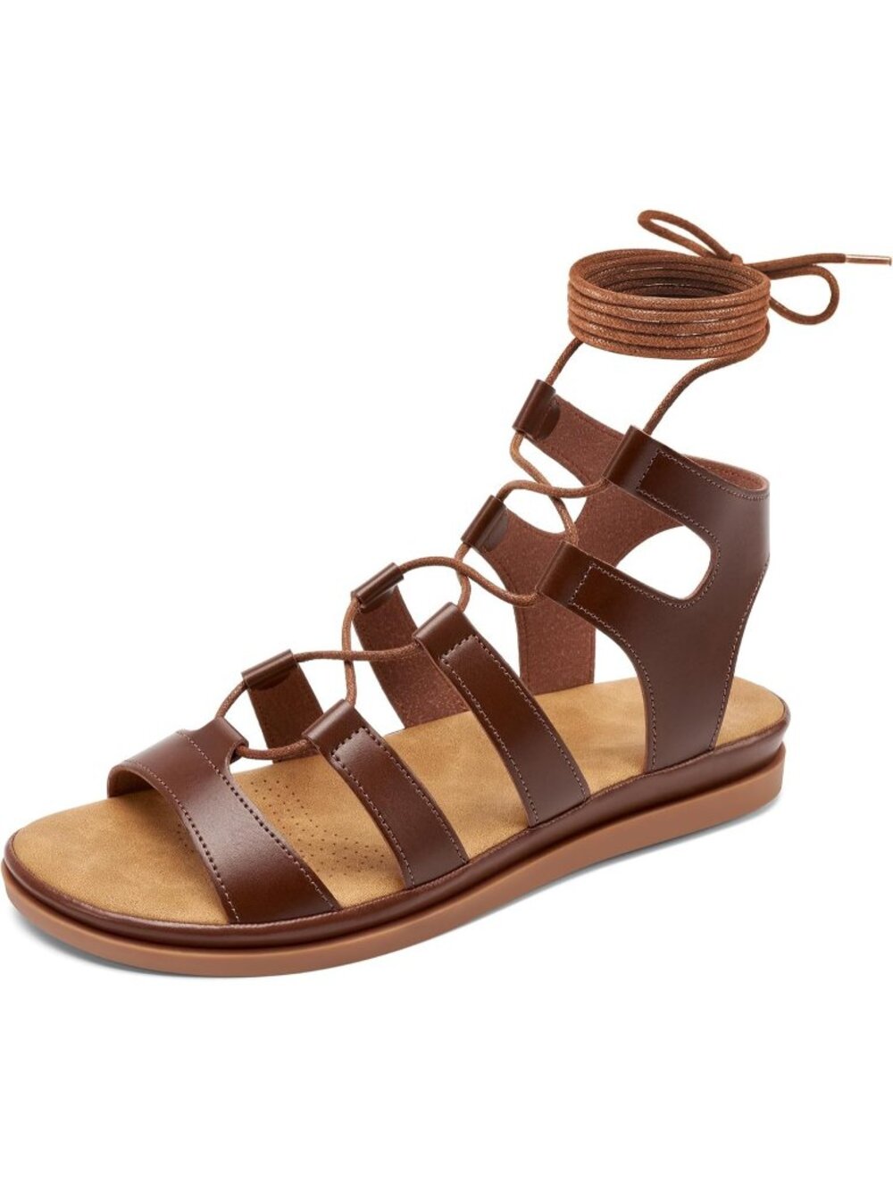 Women Coffee Brown Comfortable Strappy Cross Lace Up Gladiator Flat Sandal Shoes